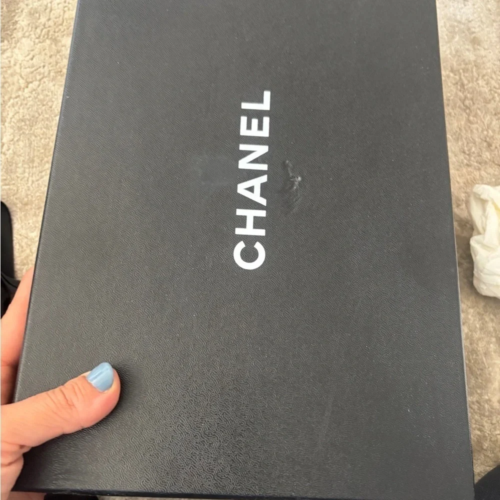 **CHANEL** Two-Tone Beige and Black Flats Mary Jane Size 42